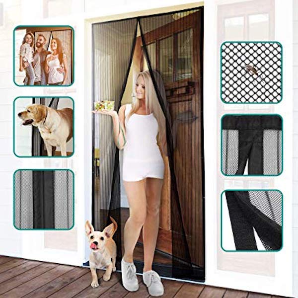 A magnetic fly screen door fitted to an open doorway